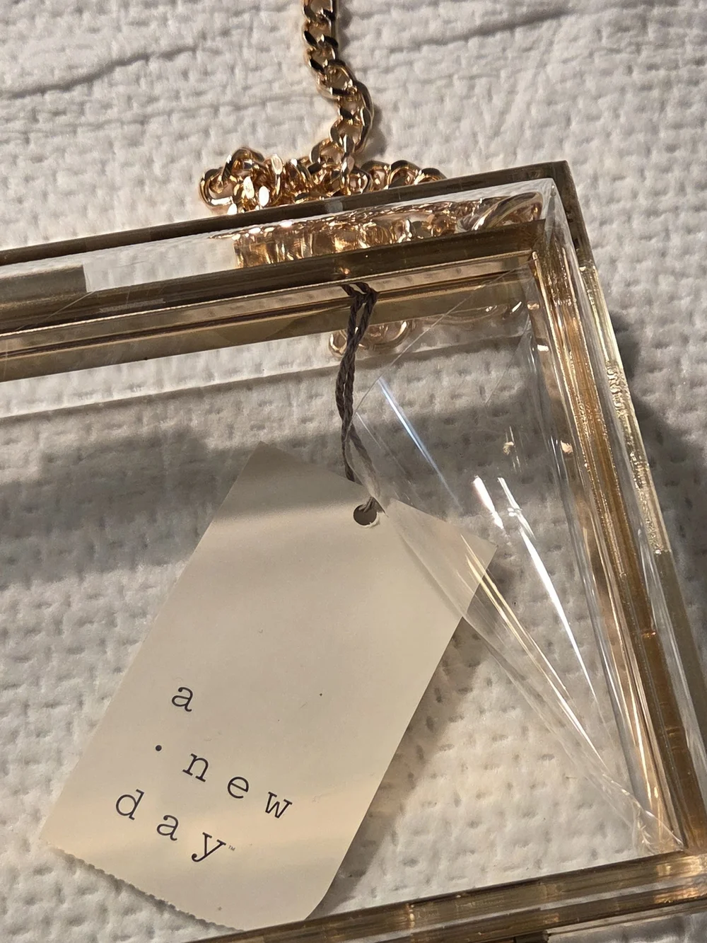 A New Day  Clear Acrylic Box Bag with Gold Trim